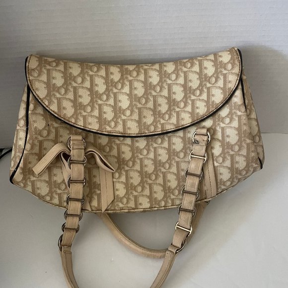 Christian Dior Trotter Romantic Hand Bag PVC Leather Beige Auth - Picture 6 of 11